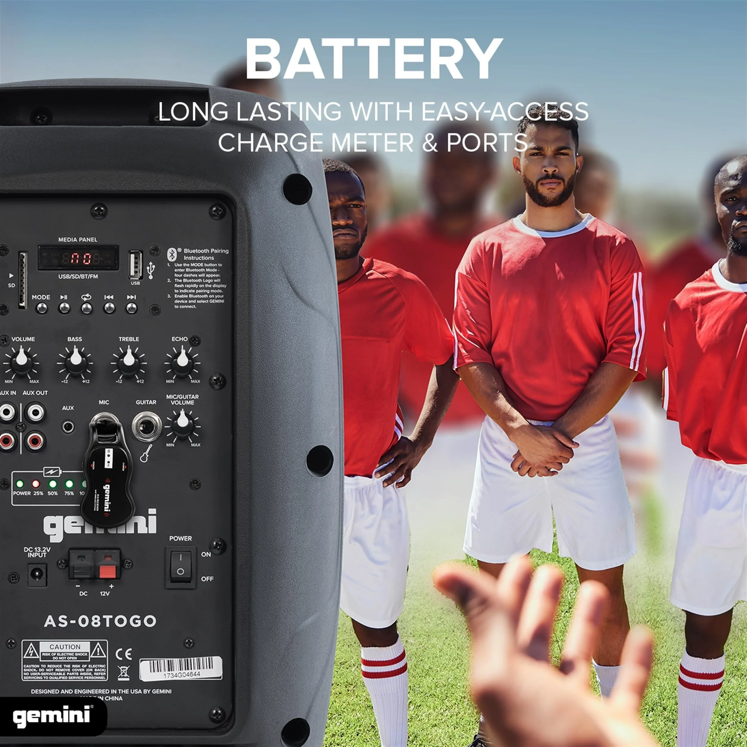 Gemini Sound AS-08TOGO portable Bluetooth PA speaker — 40W peak, 8" woofer, 6-10 hr battery - Image 5