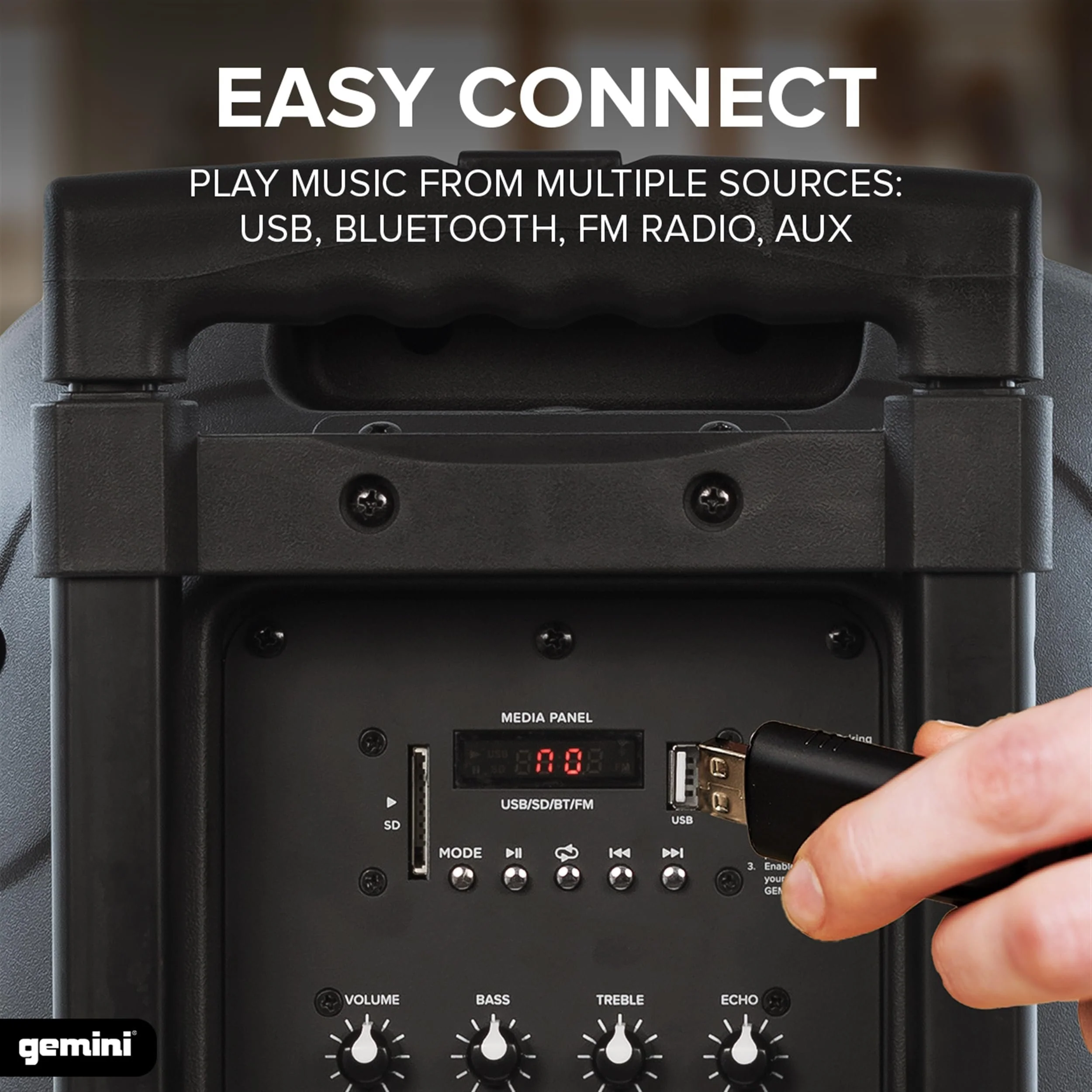 Gemini Sound AS-10TOGO portable Bluetooth PA speaker — 40W peak, 10" woofer, 6-10 hr battery - Image 5