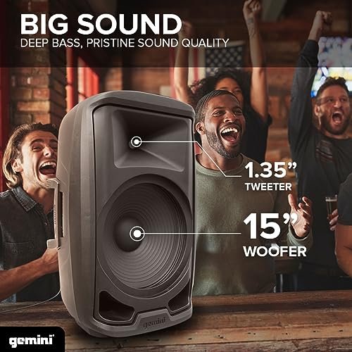 Gemini Sound AS-2115BT-LT-PK active PA speaker with stand, mic, and LED lights — 200W peak, 15" woofer, Bluetooth - Image 5