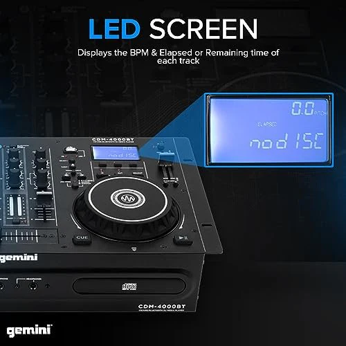 Gemini Sound CDM-4000BT dual CD/USB DJ media player with Bluetooth — 2-channel mixer, dual jog wheels, rack-mountable 2U design - Image 4