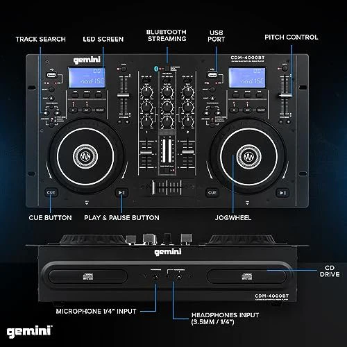 Gemini Sound CDM-4000BT dual CD/USB DJ media player with Bluetooth — 2-channel mixer, dual jog wheels, rack-mountable 2U design - Image 8