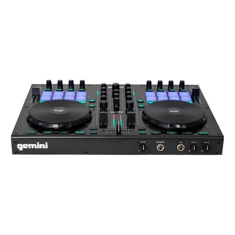 Gemini Sound G2V 2-channel MIDI DJ controller — 24-bit audio interface, 16 backlit pads, touch-sensitive jog wheels - Image 3