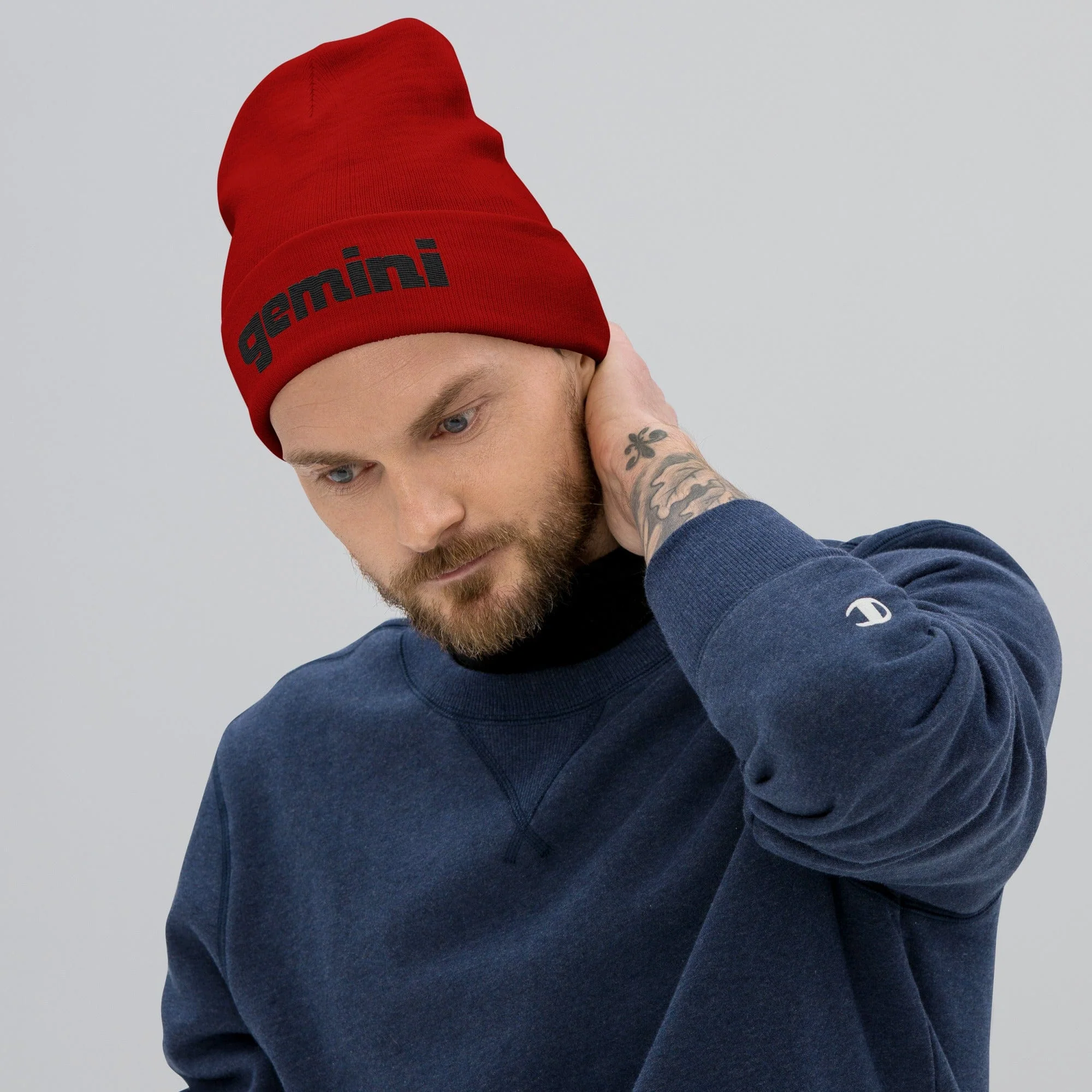 Gemini Sound Cotton Acrylic Embroidered Beanie - Form-Fitting Winter Hat - Image 3
