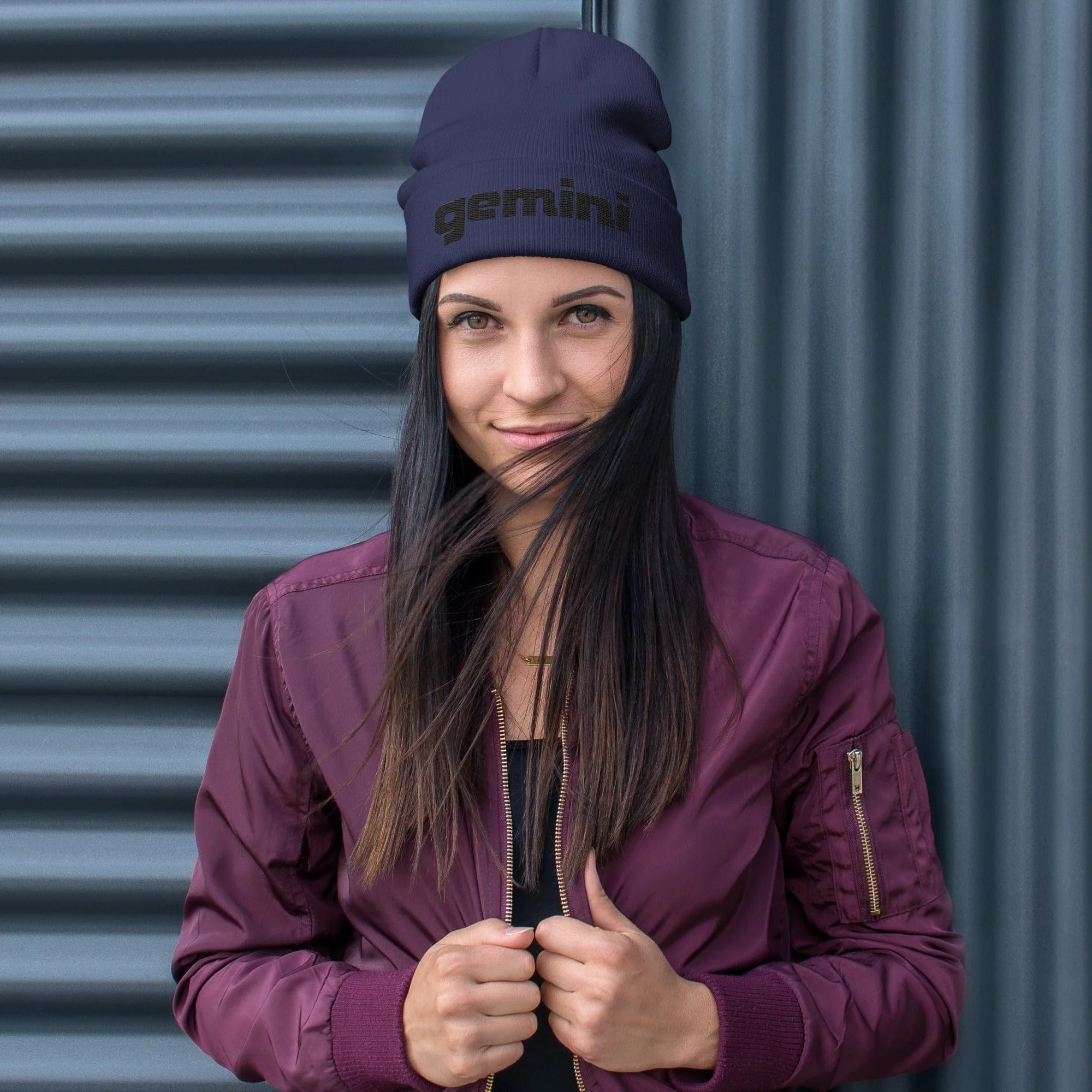 Gemini Sound Cotton Acrylic Embroidered Beanie - Form-Fitting Winter Hat - Image 8