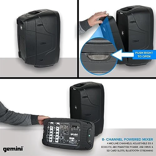 Gemini Sound ES-210MXBLU portable PA system — 300W peak, dual 10" speakers, 6-channel powered mixer - Image 7
