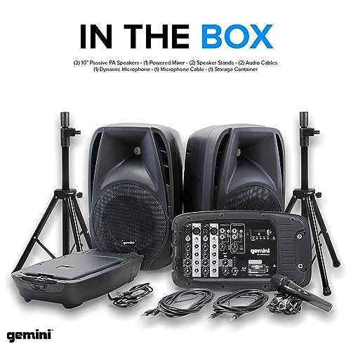 Gemini Sound ES-210MXBLU-ST portable PA system with speaker stands — 300W peak, dual 10" speakers, Bluetooth/USB/SD media player - Image 7