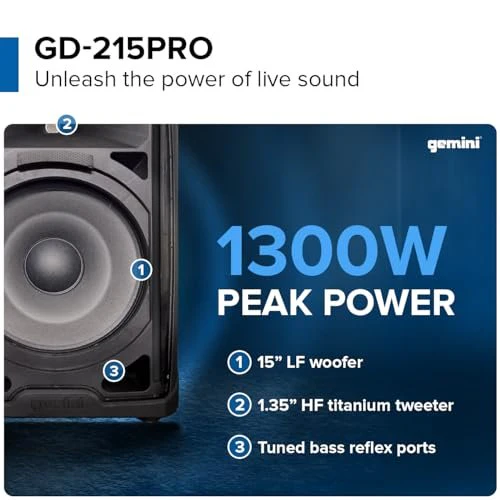Gemini Sound GD-215PRO 15" powered Bluetooth PA speaker — 600W peak, 280W RMS, 3-channel mixer - Image 4