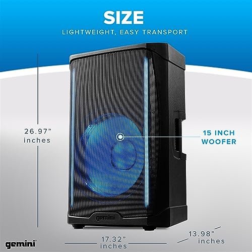 Gemini Sound GD-L115BT Bluetooth PA speaker with LED party lights — 1000W peak, 15" woofer, 3-channel mixer - Image 6