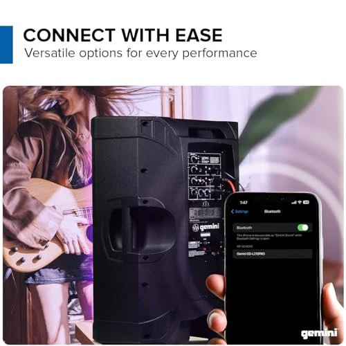 Gemini Sound GD-L215PRO professional PA speaker with Bluetooth and LED party lighting — 600W peak, 15" woofer, 3-channel mixer - Image 3