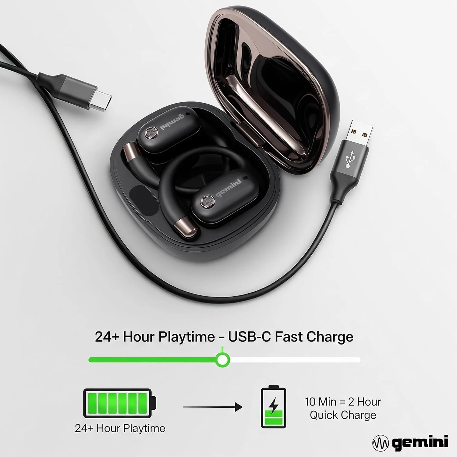 Gemini Sound GEBX-200 open-ear Bluetooth earbuds — Bluetooth 6.0, dual 13mm drivers, 24+ hours with charging case - Image 5