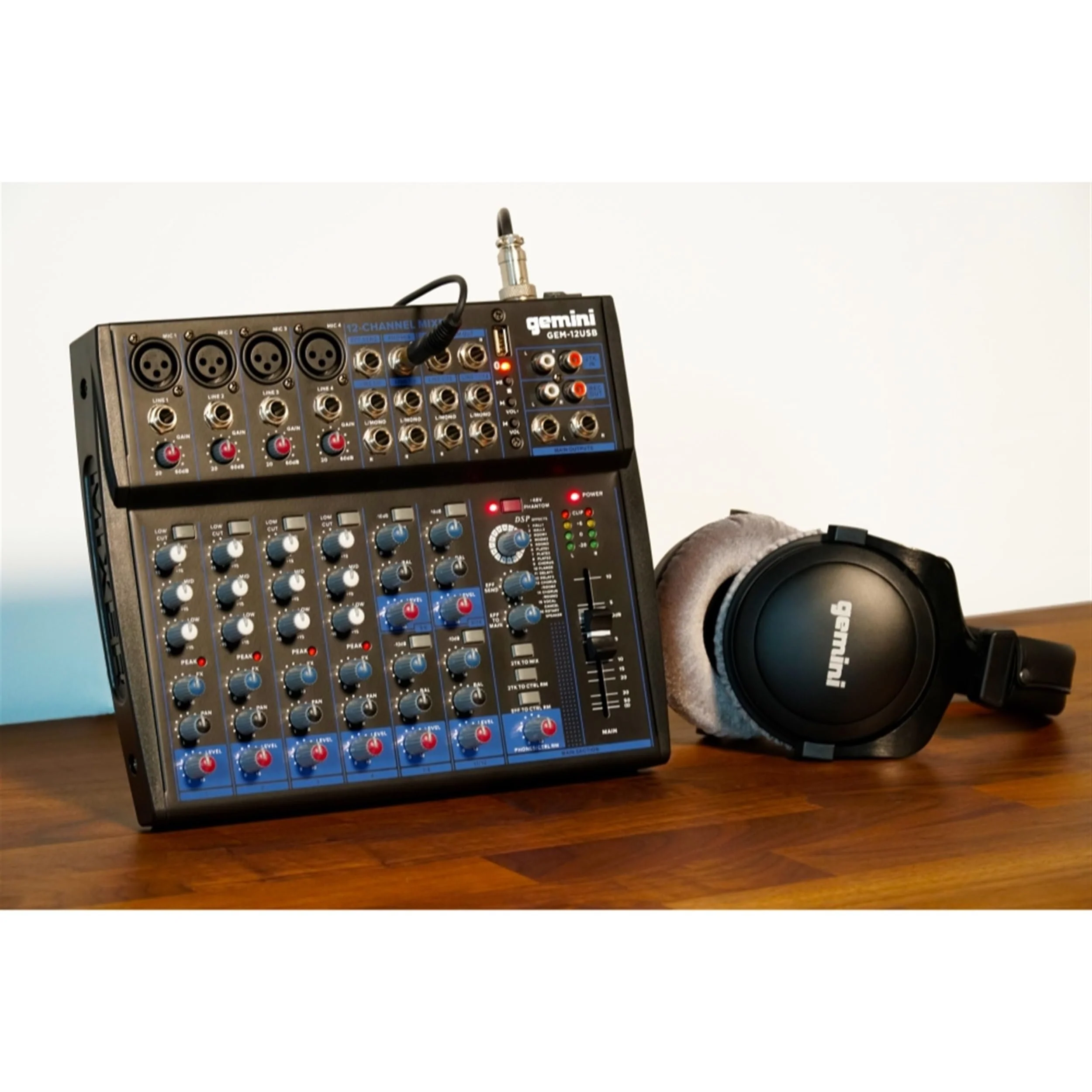 Gemini Sound GEM-12USB 12-channel audio mixer with Bluetooth — 4 XLR mic preamps, 3-band EQ, onboard multi-FX - Image 4