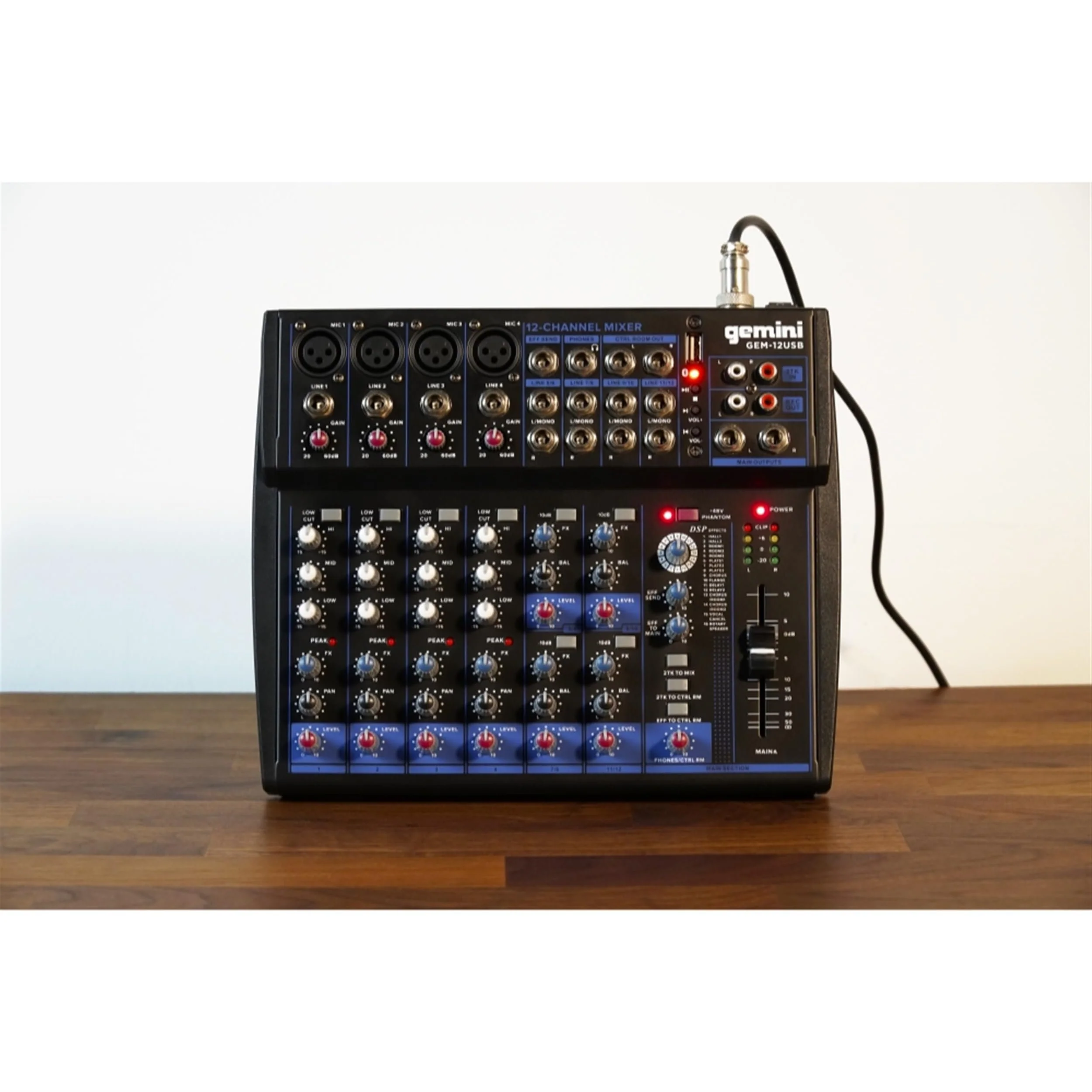 Gemini Sound GEM-12USB 12-channel audio mixer with Bluetooth — 4 XLR mic preamps, 3-band EQ, onboard multi-FX - Image 5