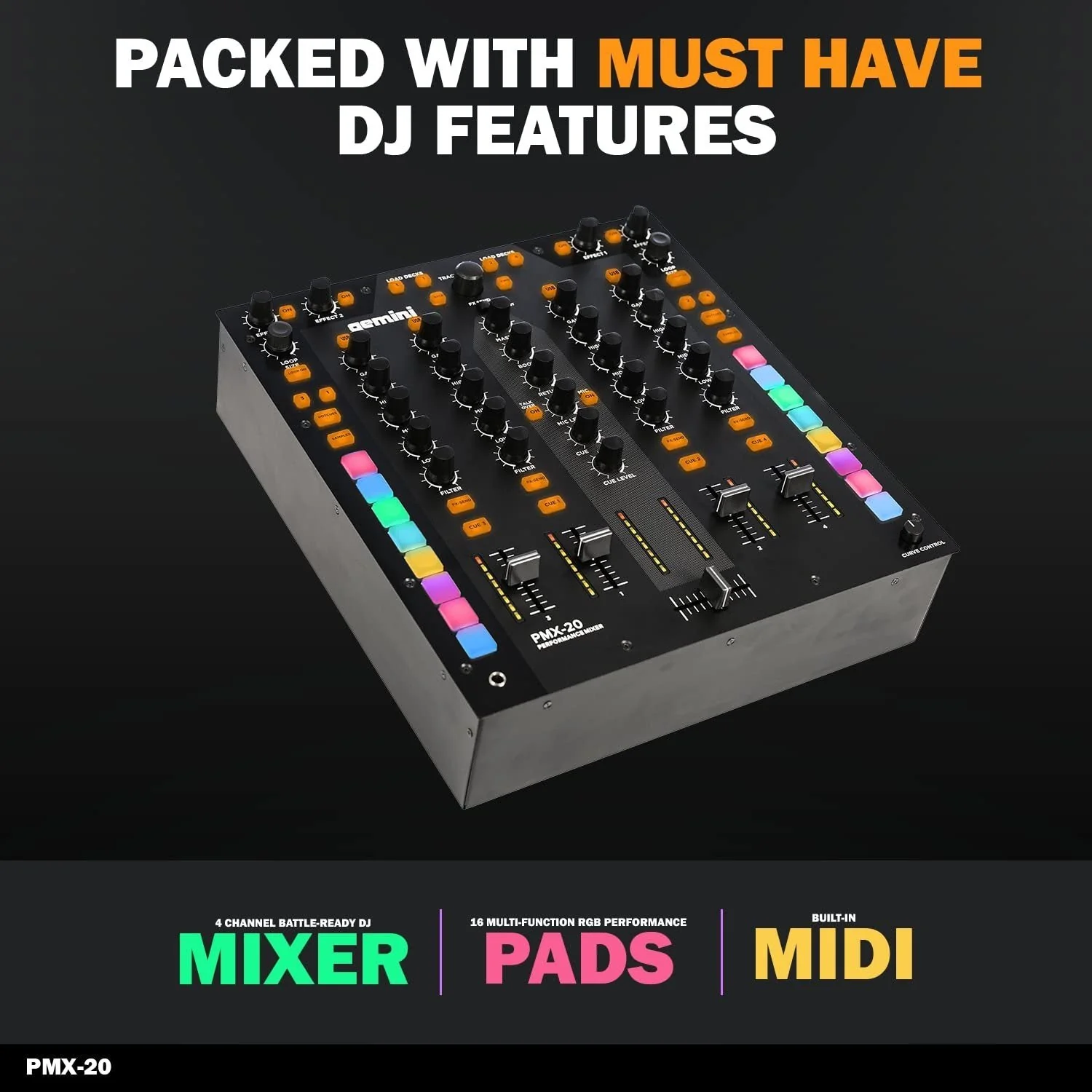 Gemini Sound DJ controller 4-channel, USB playback — for DJs at every level (PMX-20) - Image 4