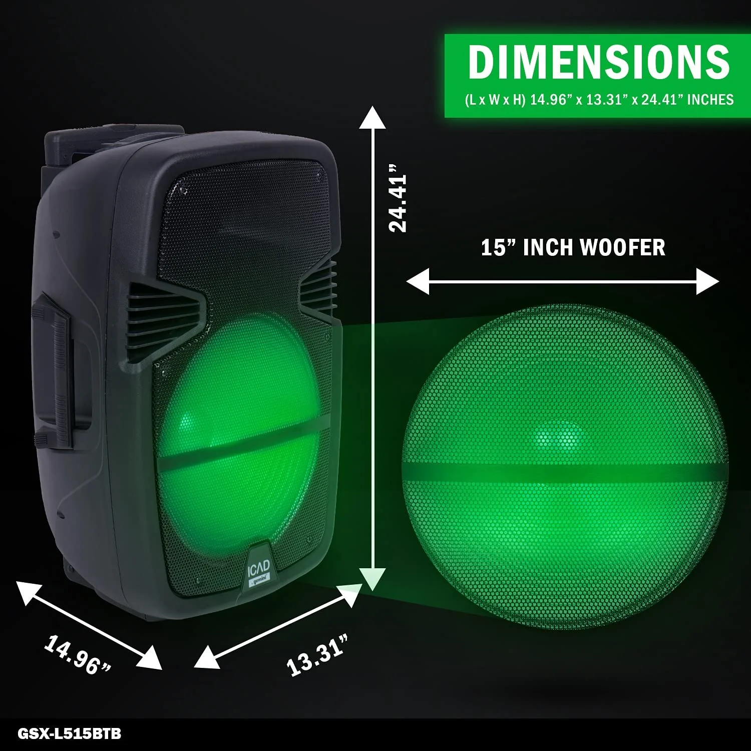 Gemini Sound Bluetooth party speaker 2000W, 15" — for outdoor events and parties (GSX-L515BTB) - Image 4