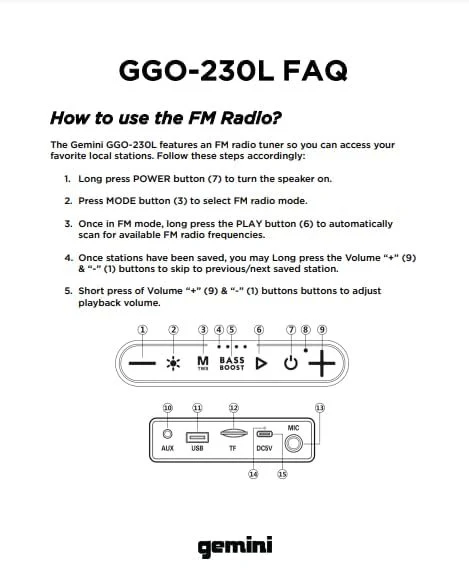 Gemini Sound GGO-230L portable Bluetooth boombox with LED party lighting — 30W peak, dual 3" woofers, 7-hour battery - Image 6