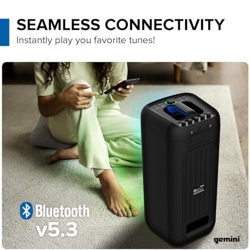 Gemini Sound GGO-2650L portable Bluetooth boombox with karaoke mic and LED lights — 80W peak, dual 6.5" woofers, 9-hr battery - Image 3