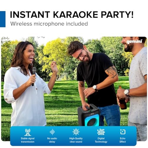 Gemini Sound GGO-2650L portable Bluetooth boombox with karaoke mic and LED lights — 80W peak, dual 6.5" woofers, 9-hr battery - Image 6