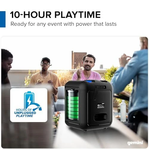 Gemini Sound GGO-650L portable Bluetooth boombox with LED party lights — 35W peak, 6.5" woofer, 10-hour battery - Image 6