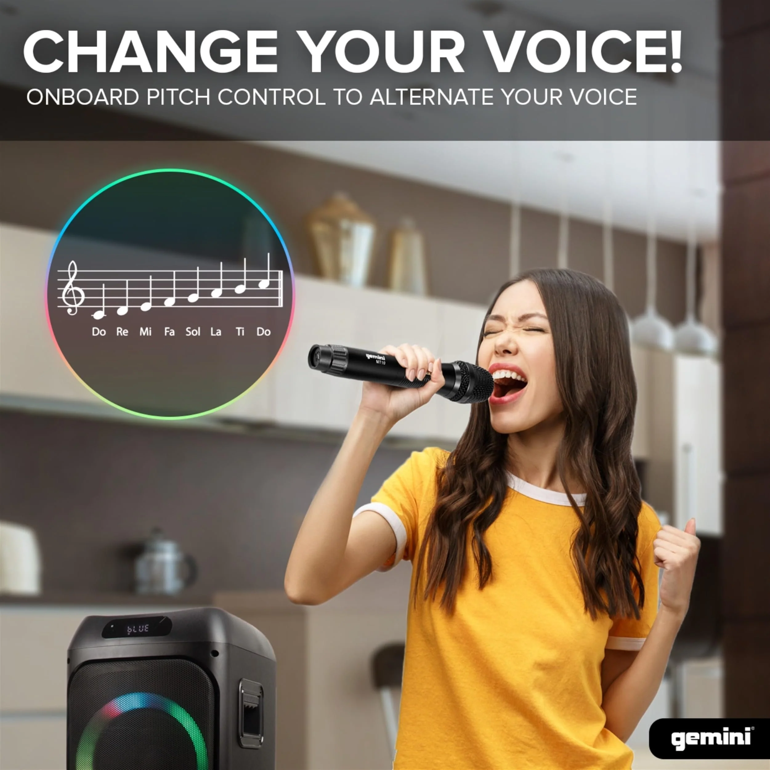 Gemini Sound GHK-2800 Bluetooth party speaker with LED lights — 320W peak, dual 8" woofers, mic and guitar inputs - Image 4