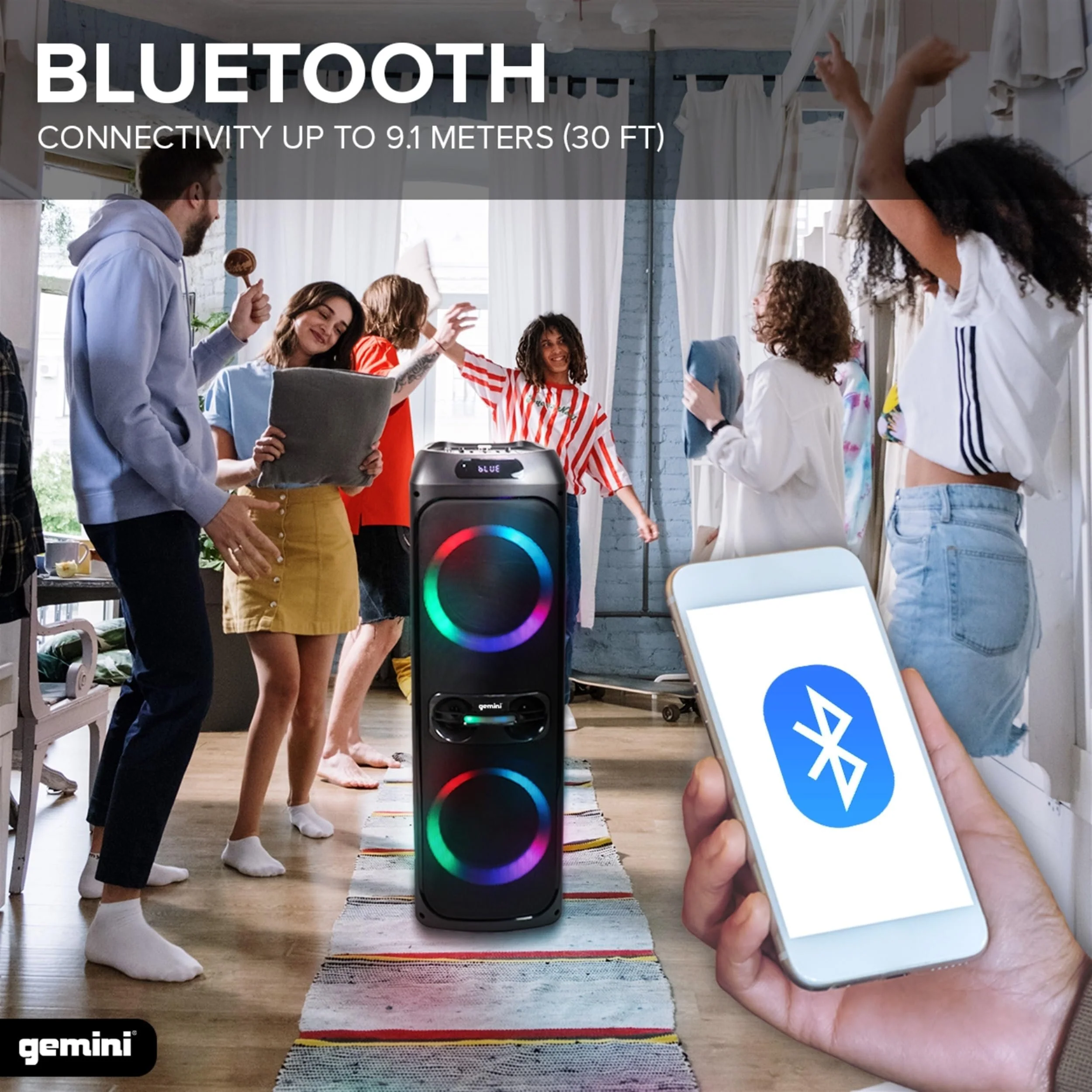 Gemini Sound GHK-2800 Bluetooth party speaker with LED lights — 320W peak, dual 8" woofers, mic and guitar inputs - Image 6