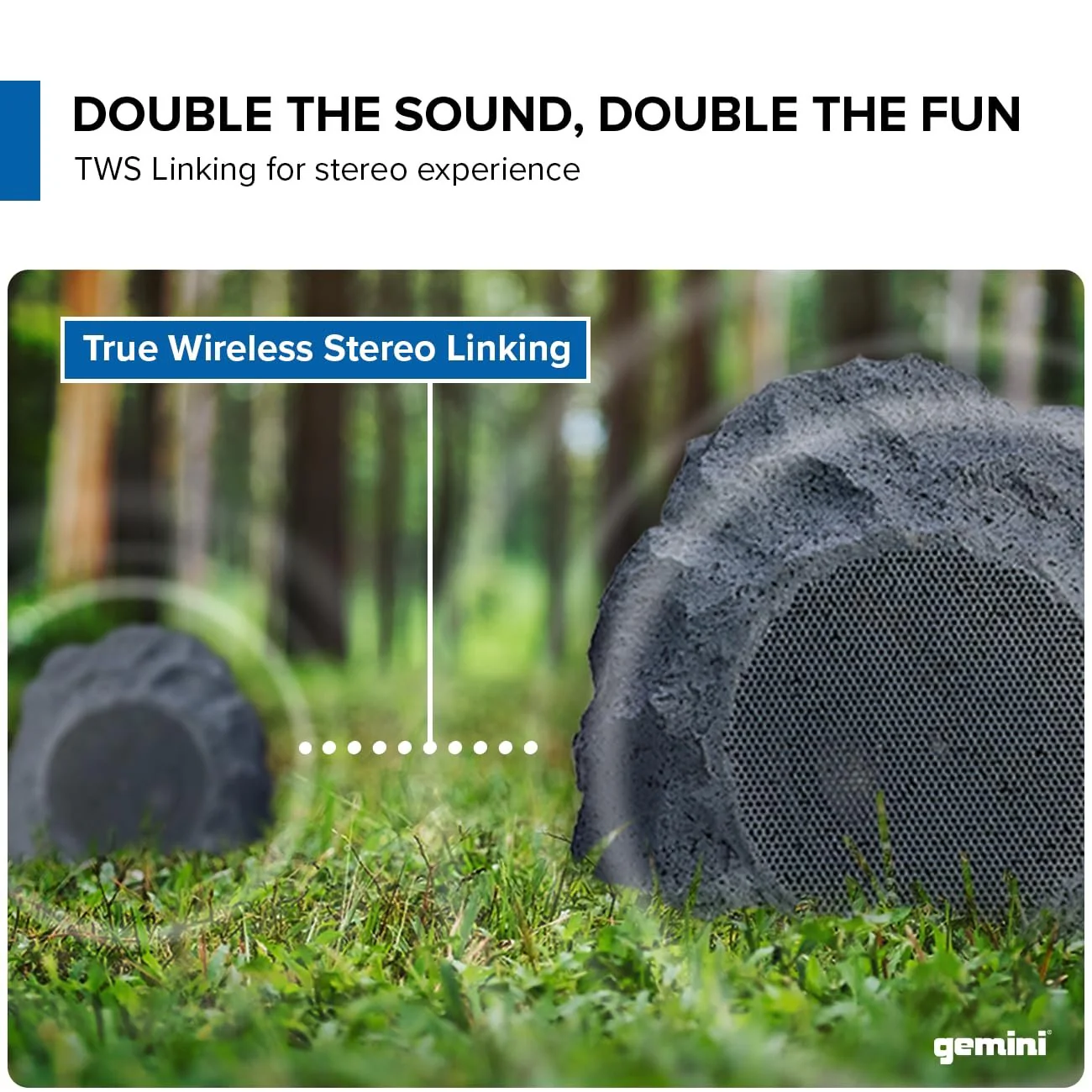 Gemini Sound GHRK-400-PR wireless outdoor rock speakers — 16W RMS total, 4" drivers, 10-hour battery, IPX5 - Image 6