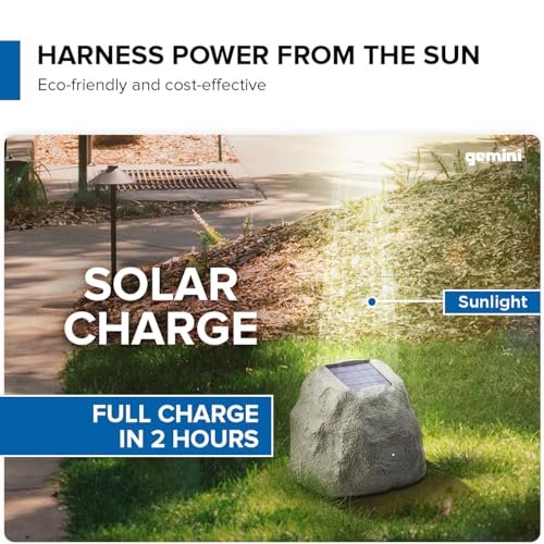 Gemini Sound GHRK-500LTMS outdoor solar rock speaker with Bluetooth and LED lighting — 20W peak, 5" driver, 50-speaker multi-link - Image 3