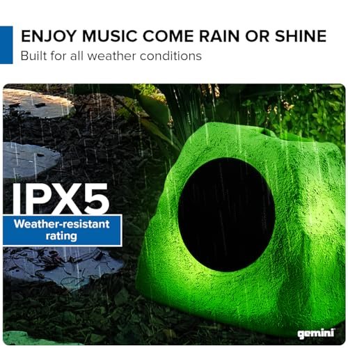 Gemini Sound GHRK-500LTMS outdoor solar rock speaker with Bluetooth and LED lighting — 20W peak, 5" driver, 50-speaker multi-link - Image 4
