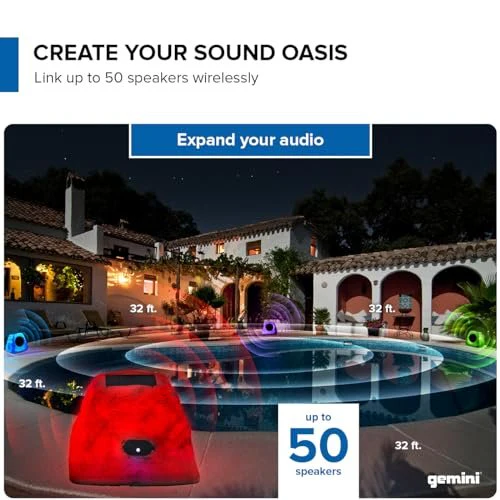 Gemini Sound GHRK-500LTMS outdoor solar rock speaker with Bluetooth and LED lighting — 20W peak, 5" driver, 50-speaker multi-link - Image 5