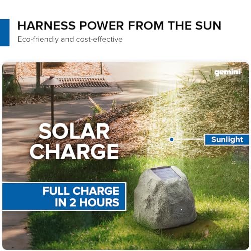 Gemini Sound GHRK-500LTMS-PR outdoor solar Bluetooth rock speakers, pair — 40W peak, 5" drivers, IPX5 weatherproof - Image 3