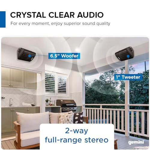 Gemini Sound GHSI-650BT-PR waterproof outdoor Bluetooth speaker pair — 90W peak, 6.5" woofers, IP44 rated - Image 4