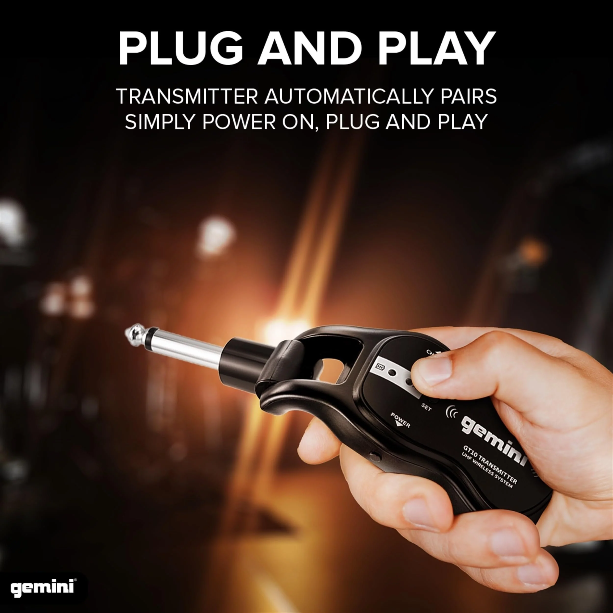 Gemini Sound GMU-G100 UHF wireless guitar system — 50m+ range, rechargeable transmitter and receiver, 1/4" connection - Image 3