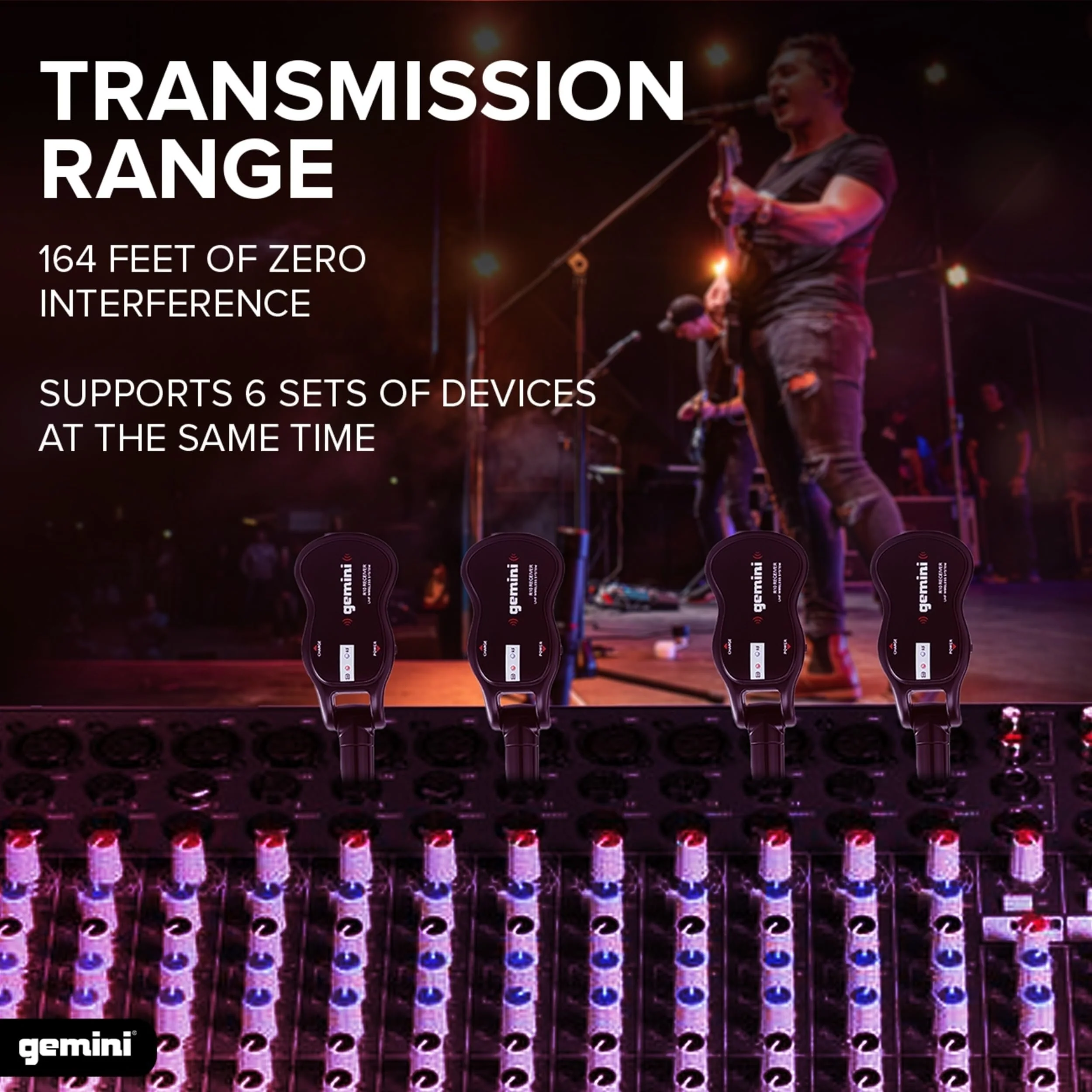 Gemini Sound GMU-G100 UHF wireless guitar system — 50m+ range, rechargeable transmitter and receiver, 1/4" connection - Image 5