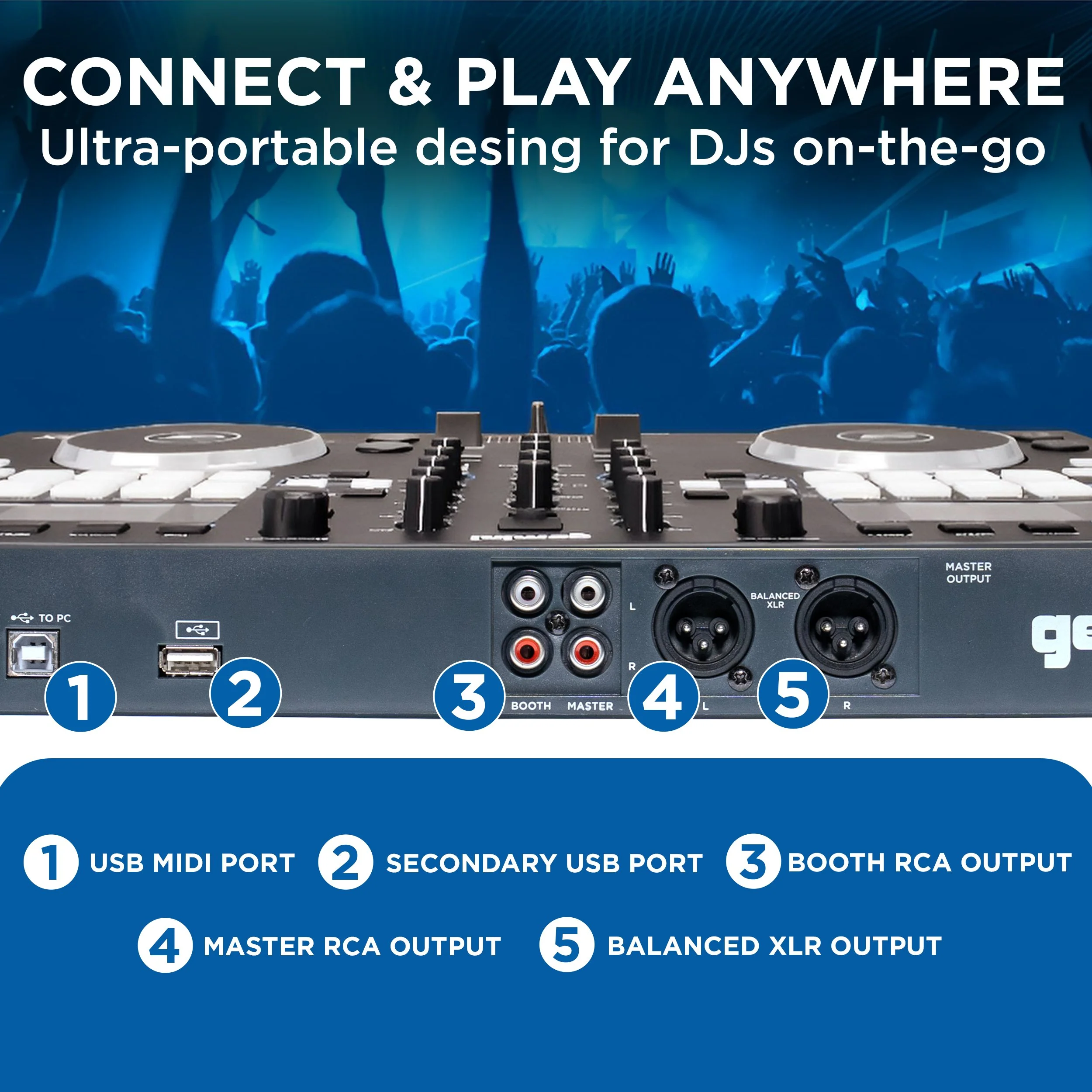 Gemini Sound GMX standalone media player and DJ controller — 2 channels, touch-sensitive jog wheels, 24-bit audio interface - Image 4