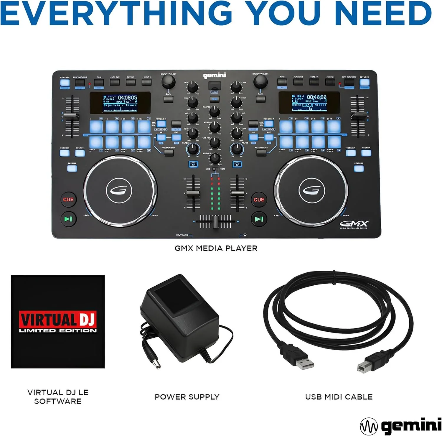 Gemini Sound GMX standalone media player and DJ controller — 2 channels, touch-sensitive jog wheels, 24-bit audio interface - Image 6