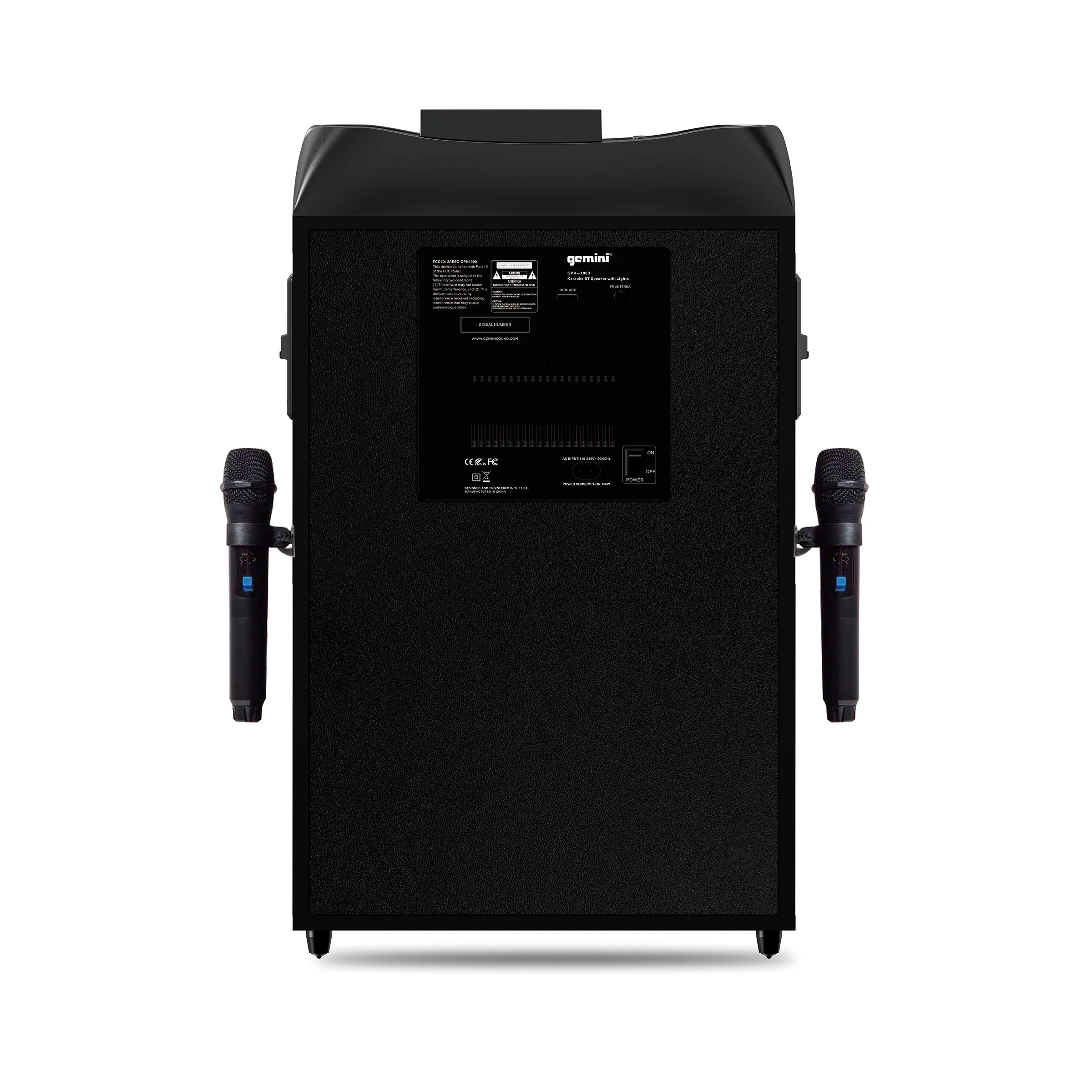 Gemini Sound GPK-1000 portable Bluetooth DJ party speaker with wireless mics — 300W peak, 10" woofer, HDMI ARC input - Image 3