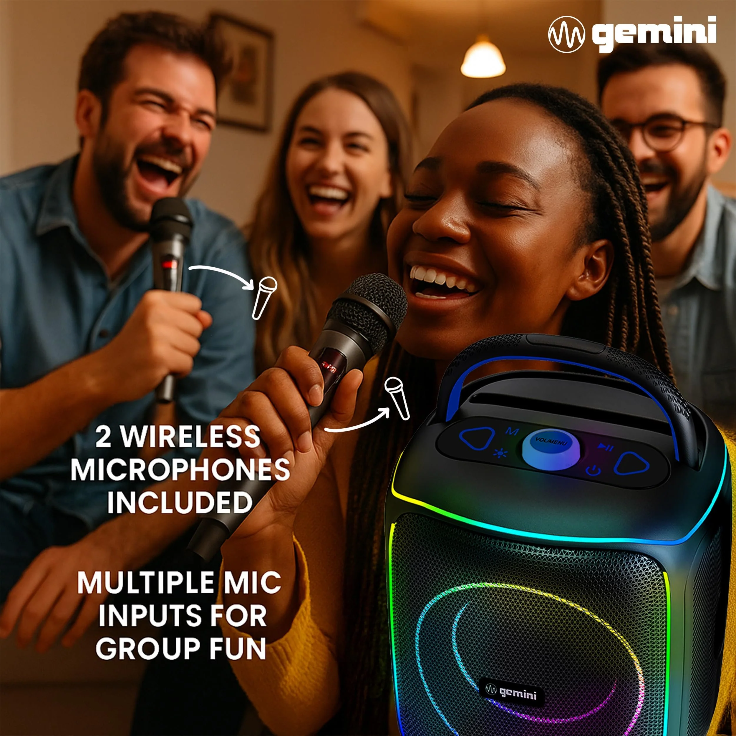 Gemini Sound GPK-200PK portable Bluetooth karaoke speaker with light-up tripod — 200W peak, 6.5" woofer, 2 wireless mics - Image 3