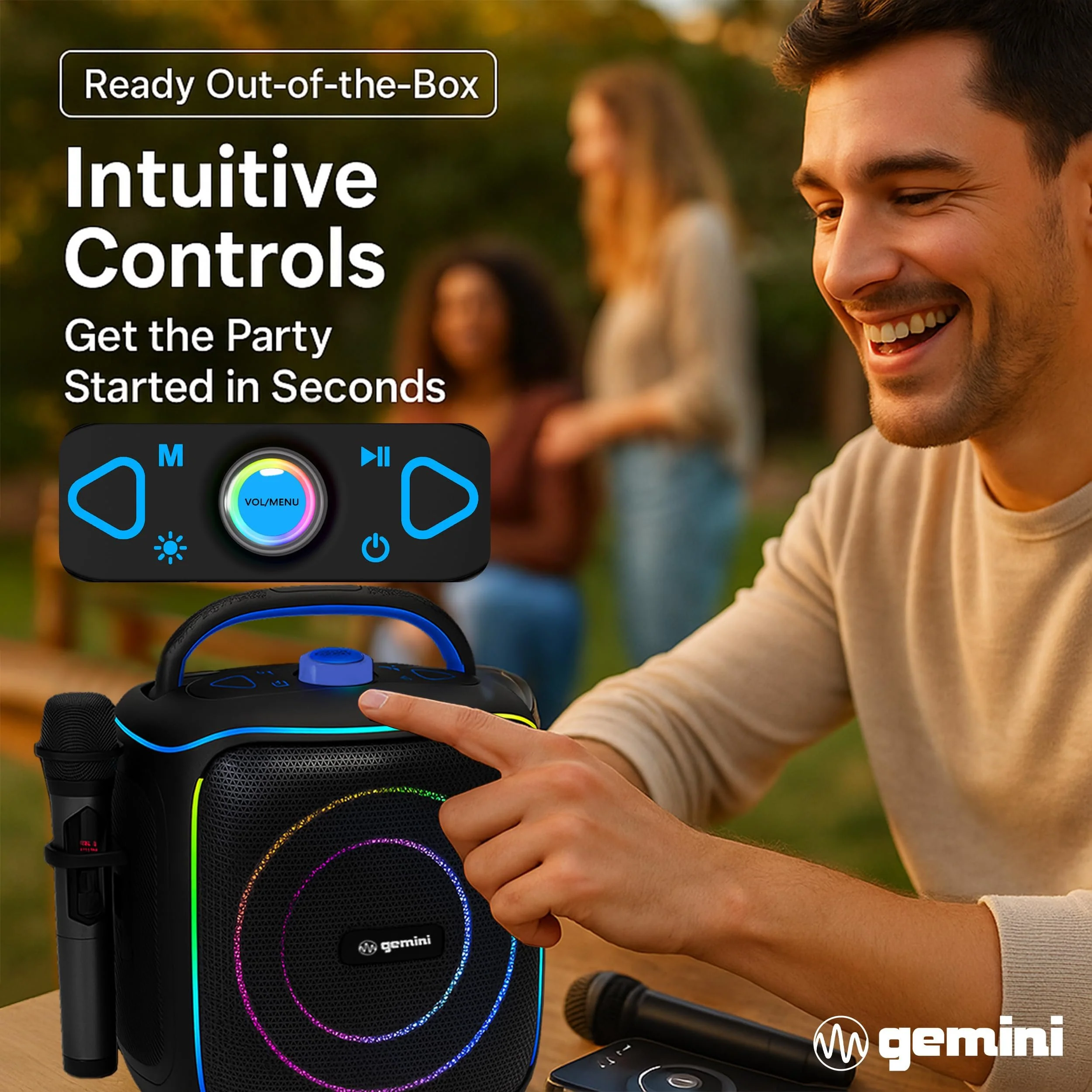 Gemini Sound GPK-200PK portable Bluetooth karaoke speaker with light-up tripod — 200W peak, 6.5" woofer, 2 wireless mics - Image 8