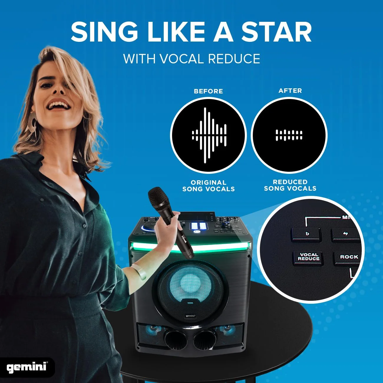 Gemini Sound GPK-800 home karaoke party speaker — 2400W peak, 8" woofer, dual mic inputs - Image 5