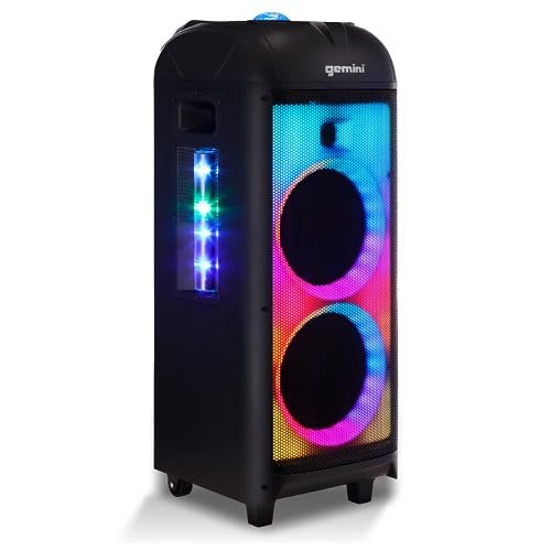 Gemini Sound GPLT-360 portable Bluetooth party speaker with 360° LED lighting — 150W peak, dual 8" woofers, 4+ hr battery