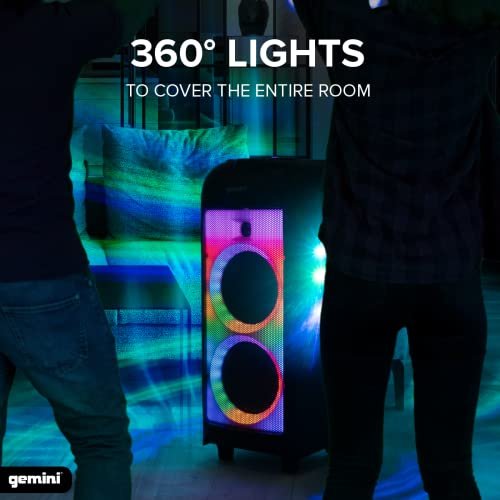 Gemini Sound GPLT-360 portable Bluetooth party speaker with 360° LED lighting — 150W peak, dual 8" woofers, 4+ hr battery - Image 3
