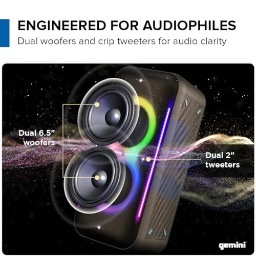 Gemini Sound GRV-2650L UltraRave Duo portable Bluetooth party speaker — 200W peak, dual 6.5" woofers, 10-hour battery - Image 3