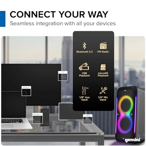Gemini Sound GRV-2650L UltraRave Duo portable Bluetooth party speaker — 200W peak, dual 6.5" woofers, 10-hour battery - Image 6