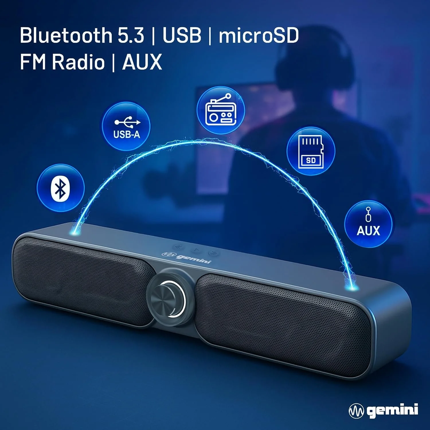 Gemini Sound GSBR-20 portable Bluetooth soundbar — 30W peak, 20W RMS, 3.5-hr battery - Image 3
