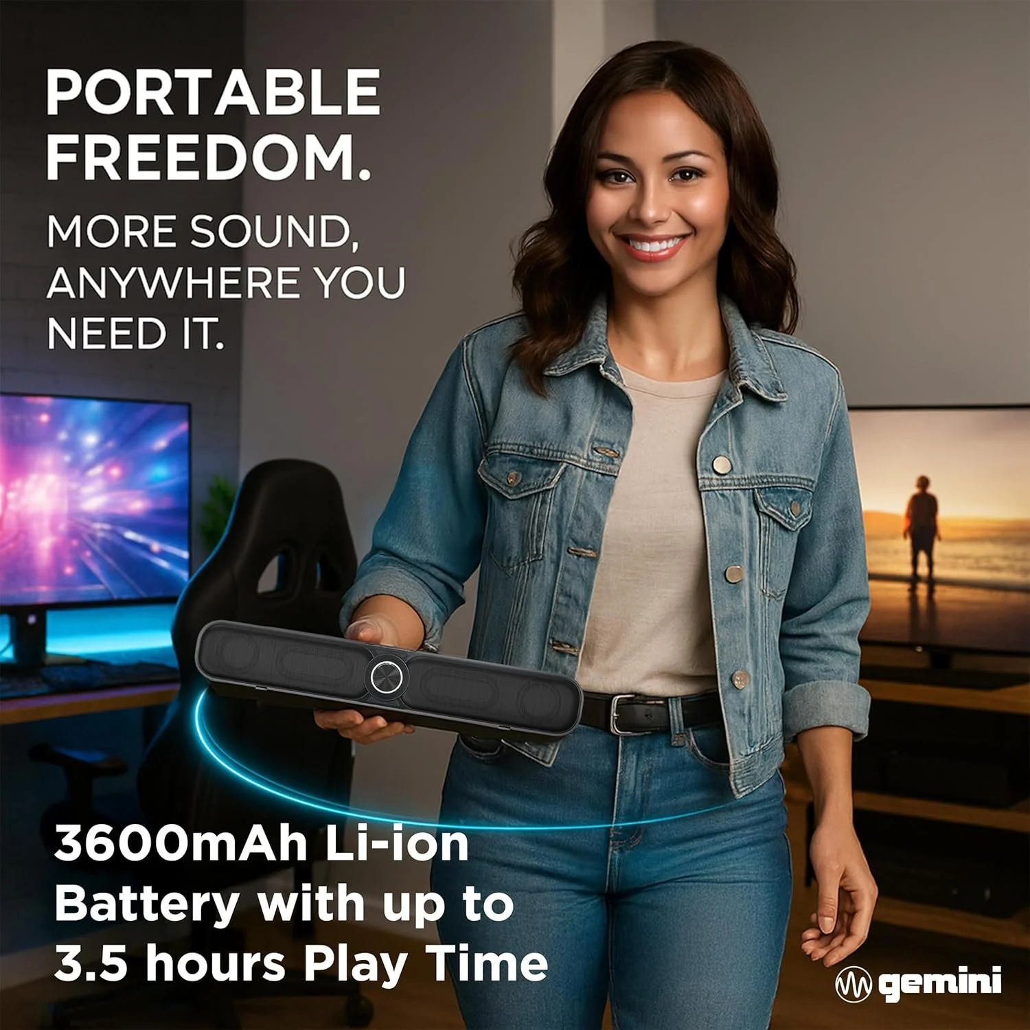Gemini Sound GSBR-20 portable Bluetooth soundbar — 30W peak, 20W RMS, 3.5-hr battery - Image 4