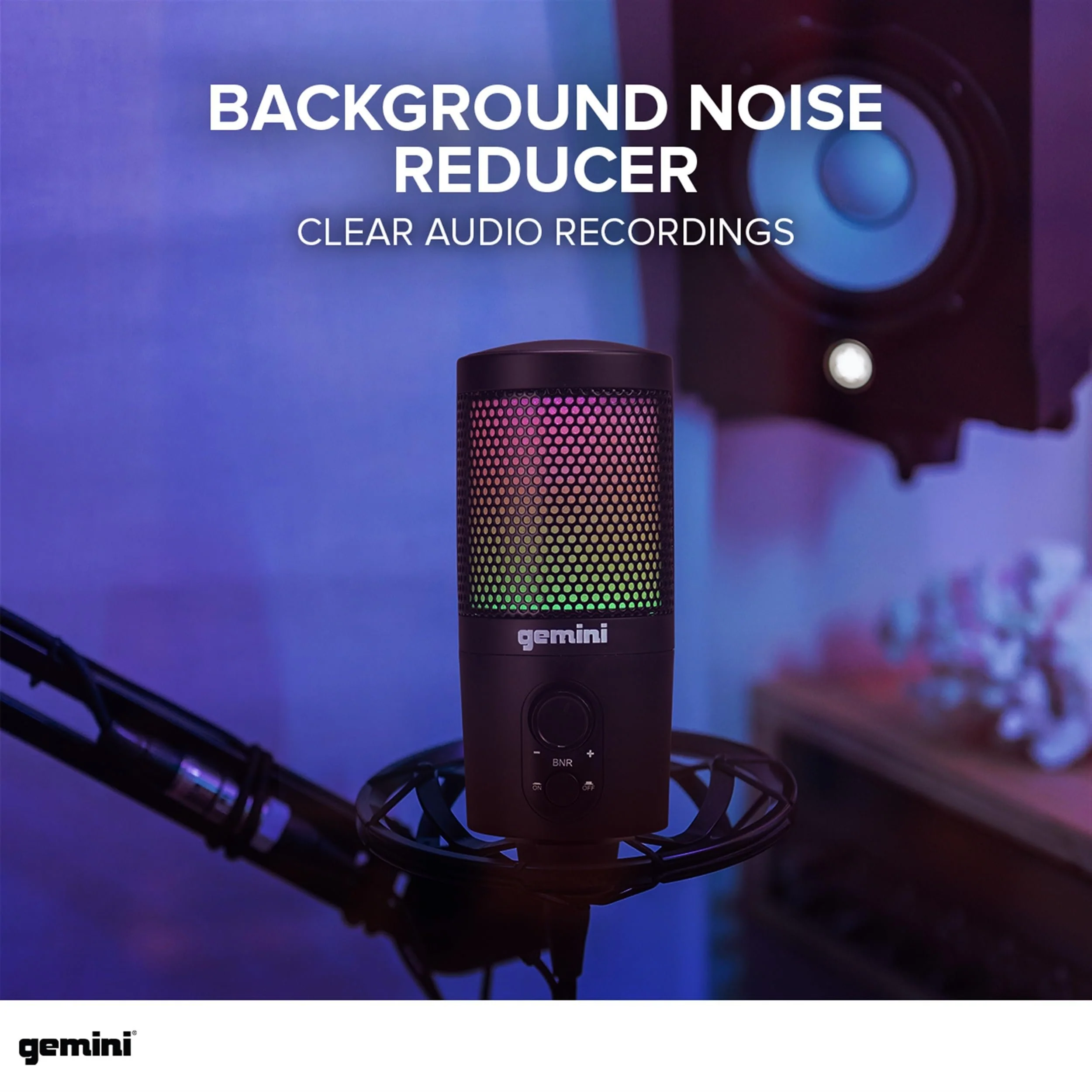 Gemini Sound GSM-100 USB condenser microphone for streaming and podcasting — cardioid pickup, RGB lighting, USB-C plug-and-play - Image 4