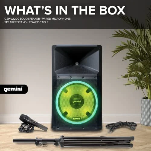 Gemini Sound GSP-L2200PK 15" active Bluetooth PA speaker with LED lights, mic, and stand — 500W peak, 250W RMS, 15" woofer - Image 3