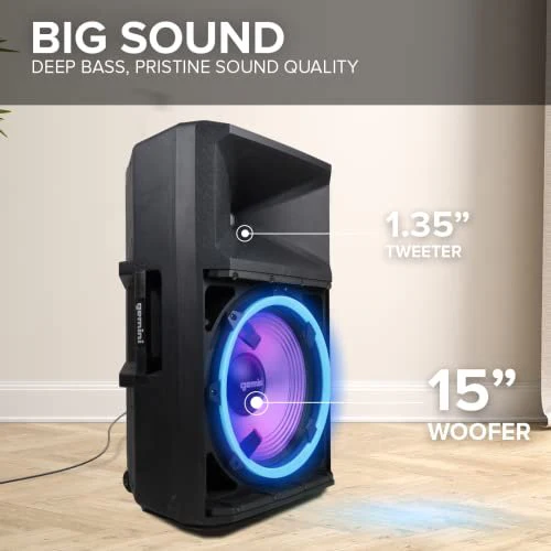 Gemini Sound GSP-L2200PK 15" active Bluetooth PA speaker with LED lights, mic, and stand — 500W peak, 250W RMS, 15" woofer - Image 4