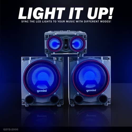 Gemini Sound GSYS-2000 home party stereo system with LED lights — 2000W peak, dual 8" woofers, Bluetooth + USB + SD + FM - Image 3