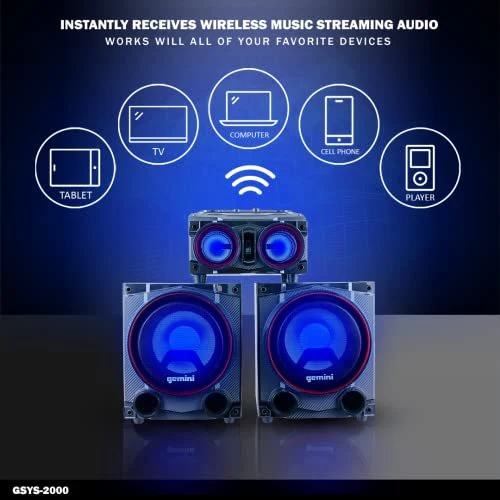 Gemini Sound GSYS-2000 home party stereo system with LED lights — 2000W peak, dual 8" woofers, Bluetooth + USB + SD + FM - Image 4