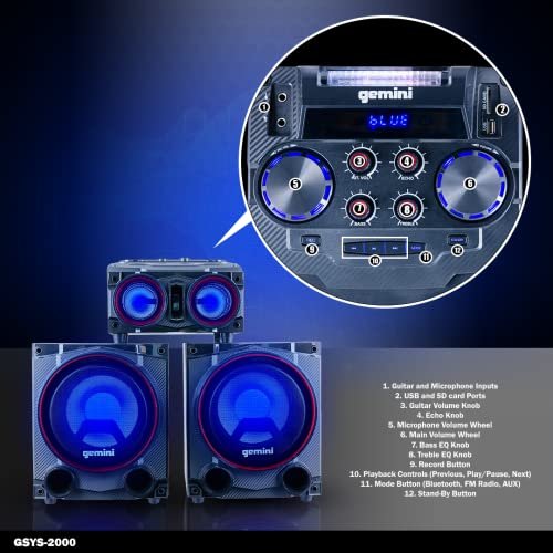 Gemini Sound GSYS-2000 home party stereo system with LED lights — 2000W peak, dual 8" woofers, Bluetooth + USB + SD + FM - Image 5